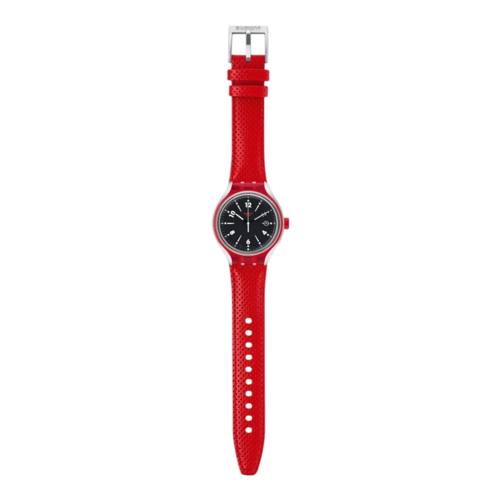 SWATCH GO JUMP X-lite Aluminum Red Perforated Leather Watch -Brand New - Picture 2 of 5